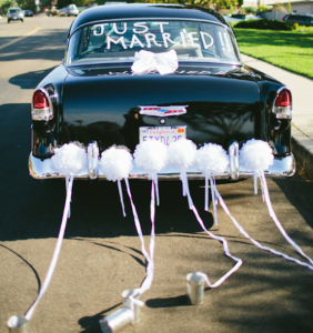 Just Married Car and Cans